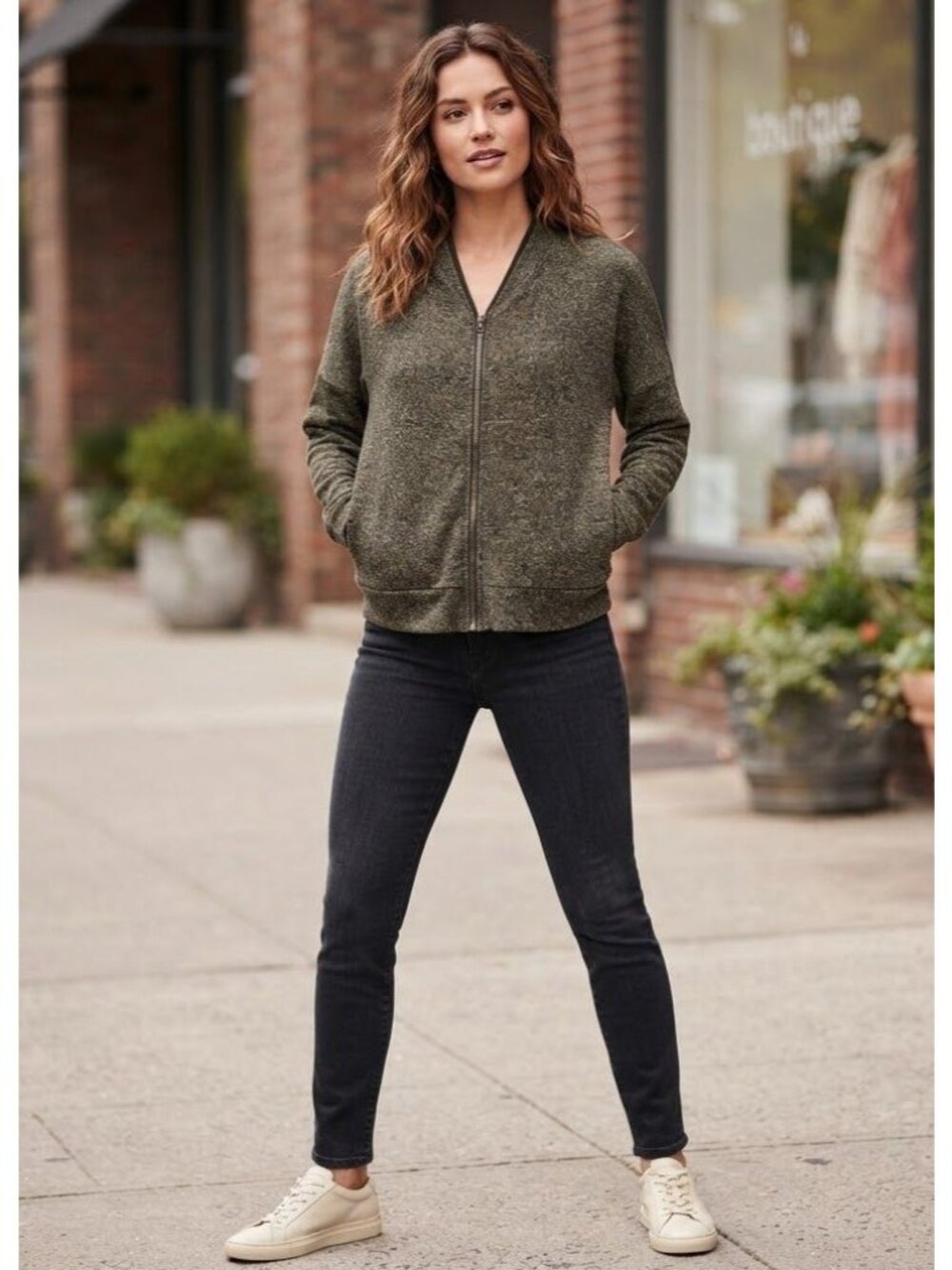 Hem & Thread Womens Zippered Lightweight Jacket S Brown Cotton/Poly Blend